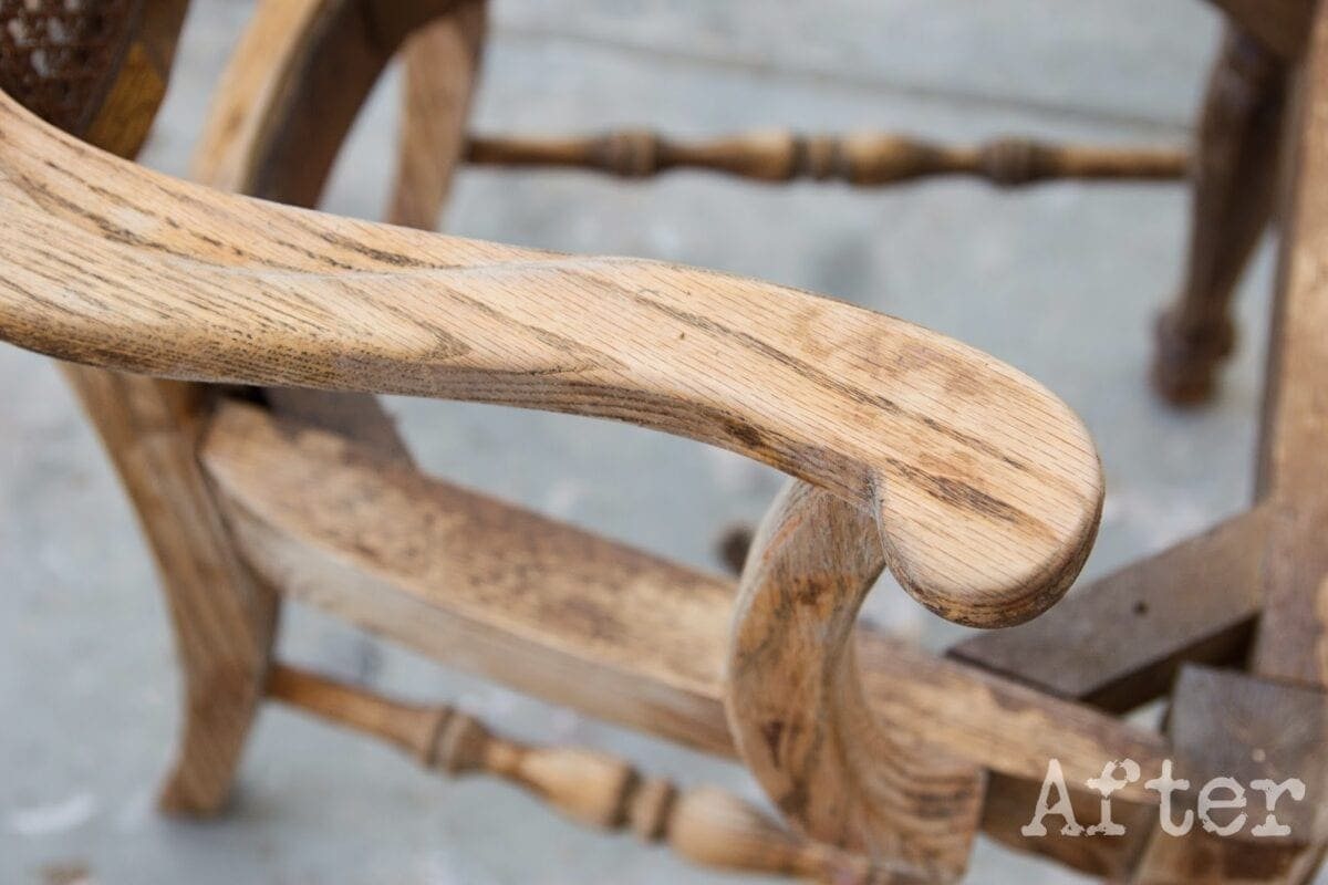 After using denatured alcohol to strip wood stain on this chair -- look at how clean that is!