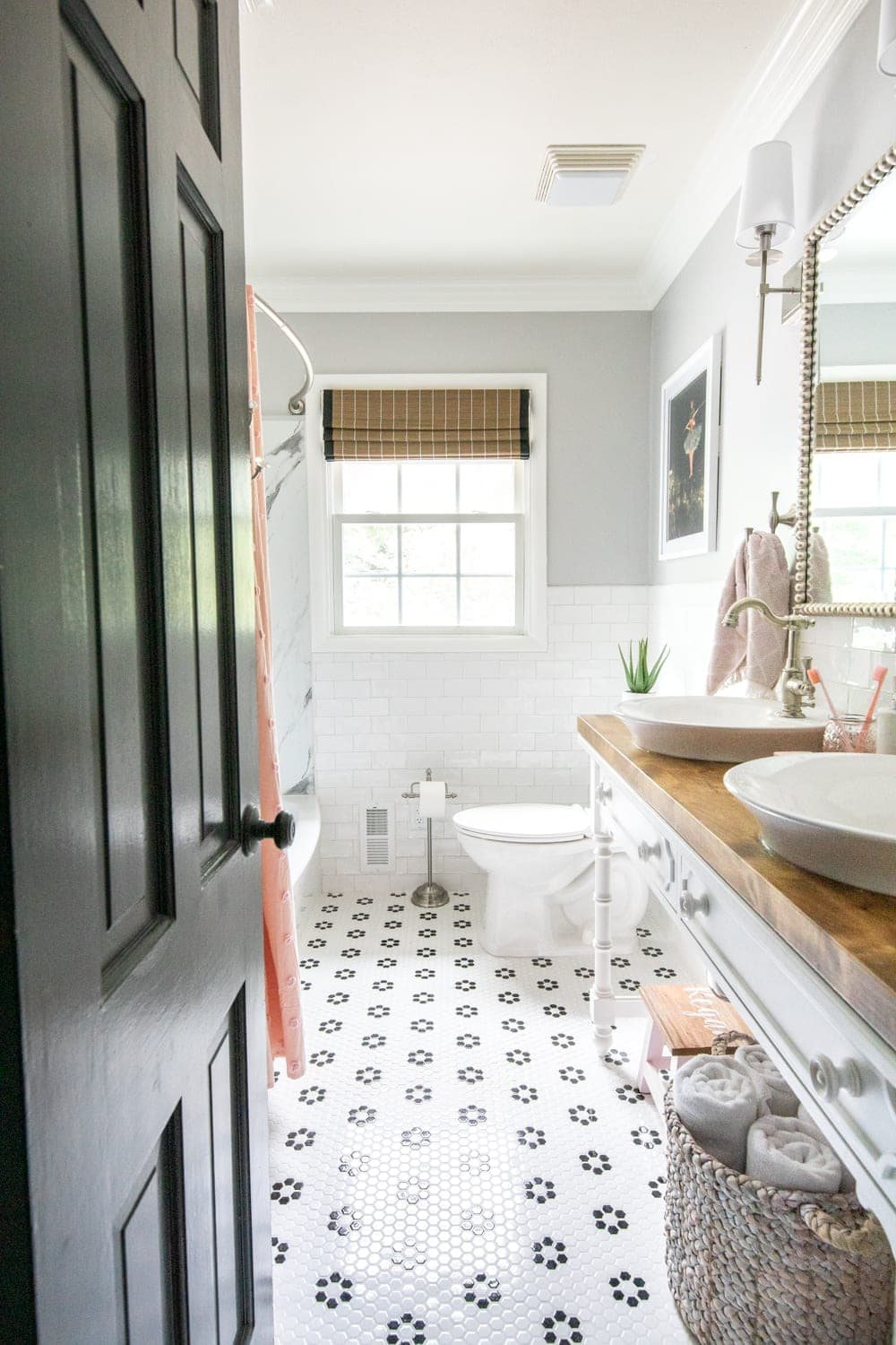 Whimsical, classic kids bathroom makeover