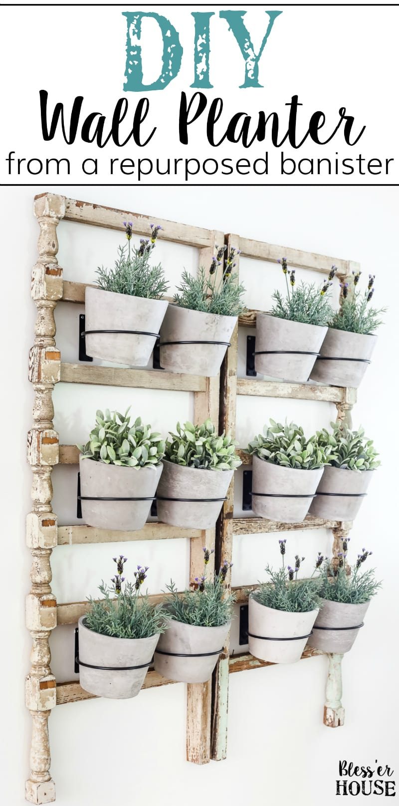 DIY Antique Banister Wall Planter | www.unigumushane.com - A quick and simple tutorial for how to make a wall planter from a repurposed antique banister using artificial plants. Cute way to bring the outdoors in!