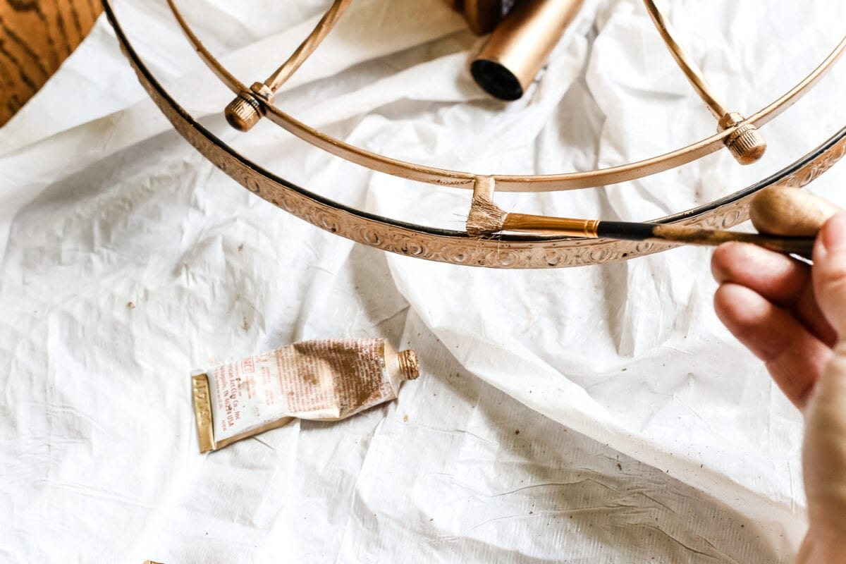 Semi-DIY Antique Gold Frosted Crystal Light Fixture | unigumushane.com - A quick and simple tutorial for how to makeover a light fixture for an antique gold frosted crystal effect with a high-end designer look at half the price.