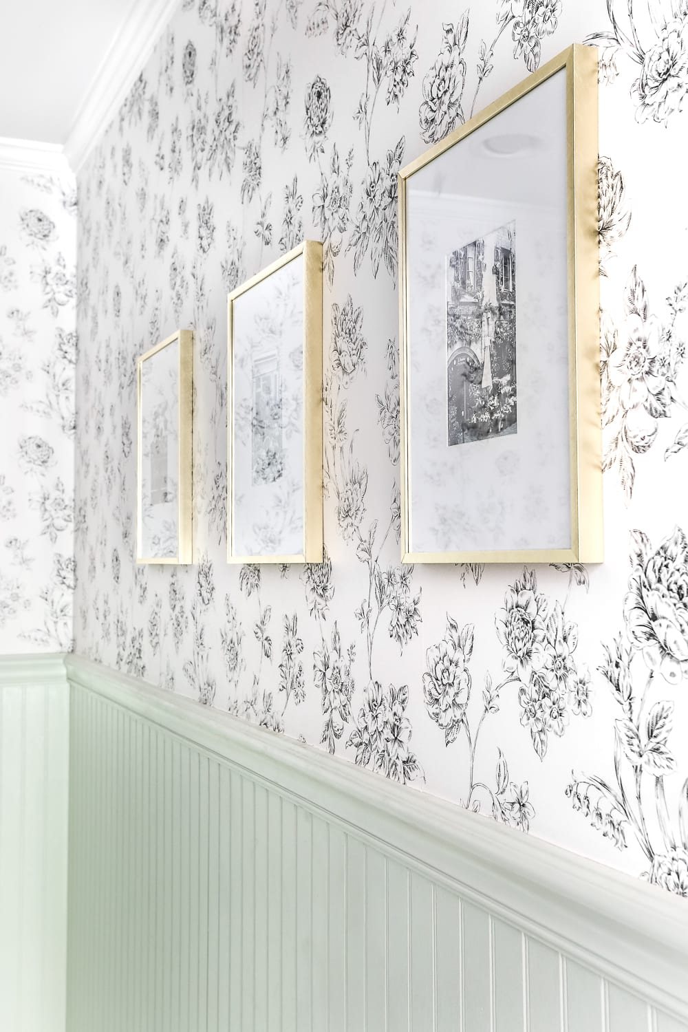 Aqua Meets Urban Powder Room Reveal | unigumushane.com - A dated powder room gets a modern meets traditional, urban meets farmhouse makeover with aquas, black and white, and antique brass.