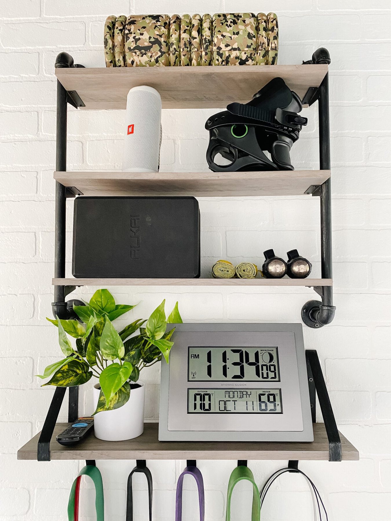 wall shelves for storing small gym equipment