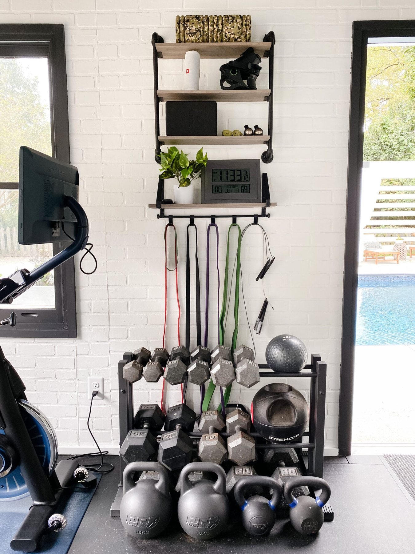 wall shelves for storing home gym equipment