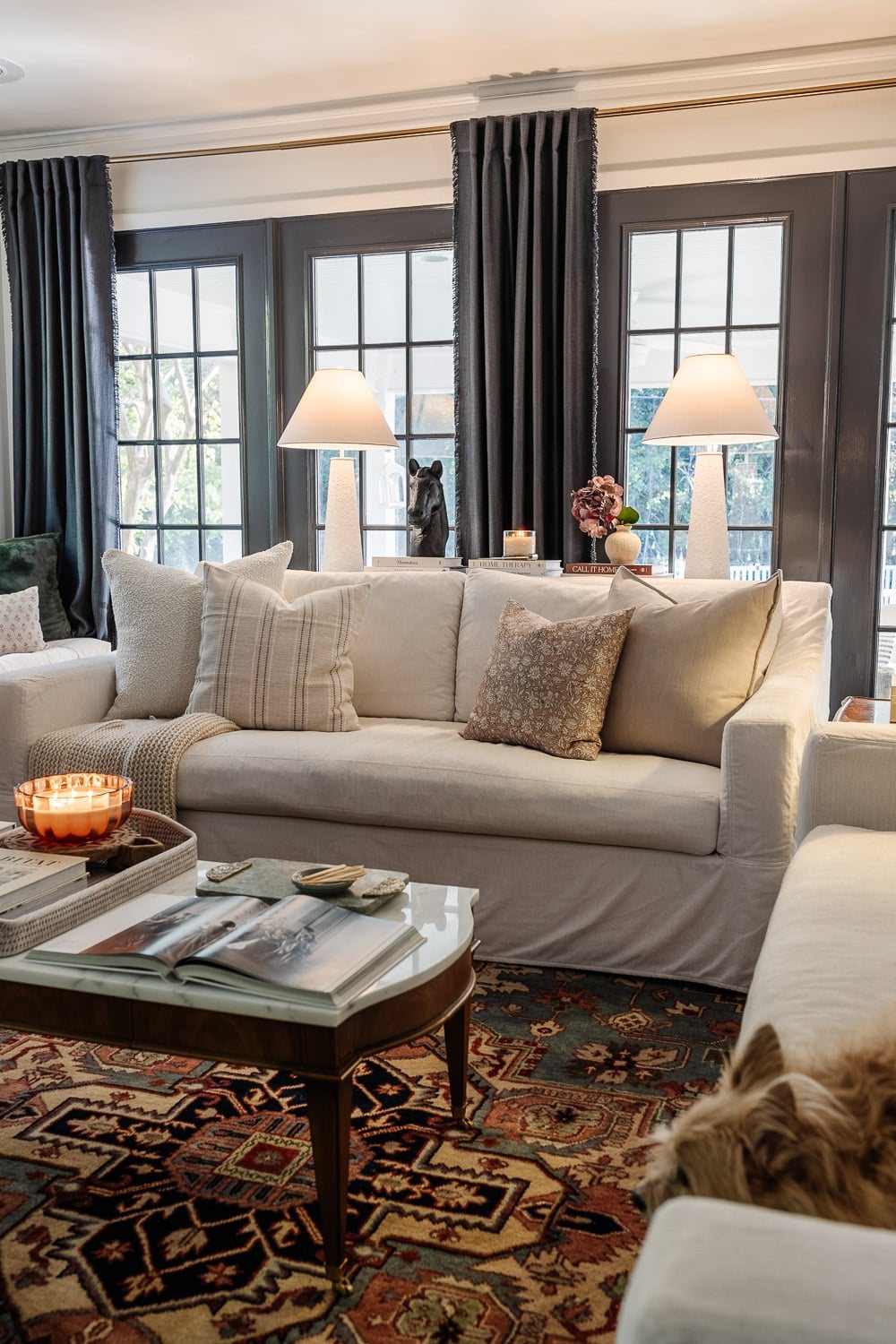 the right height of console table behind a sofa