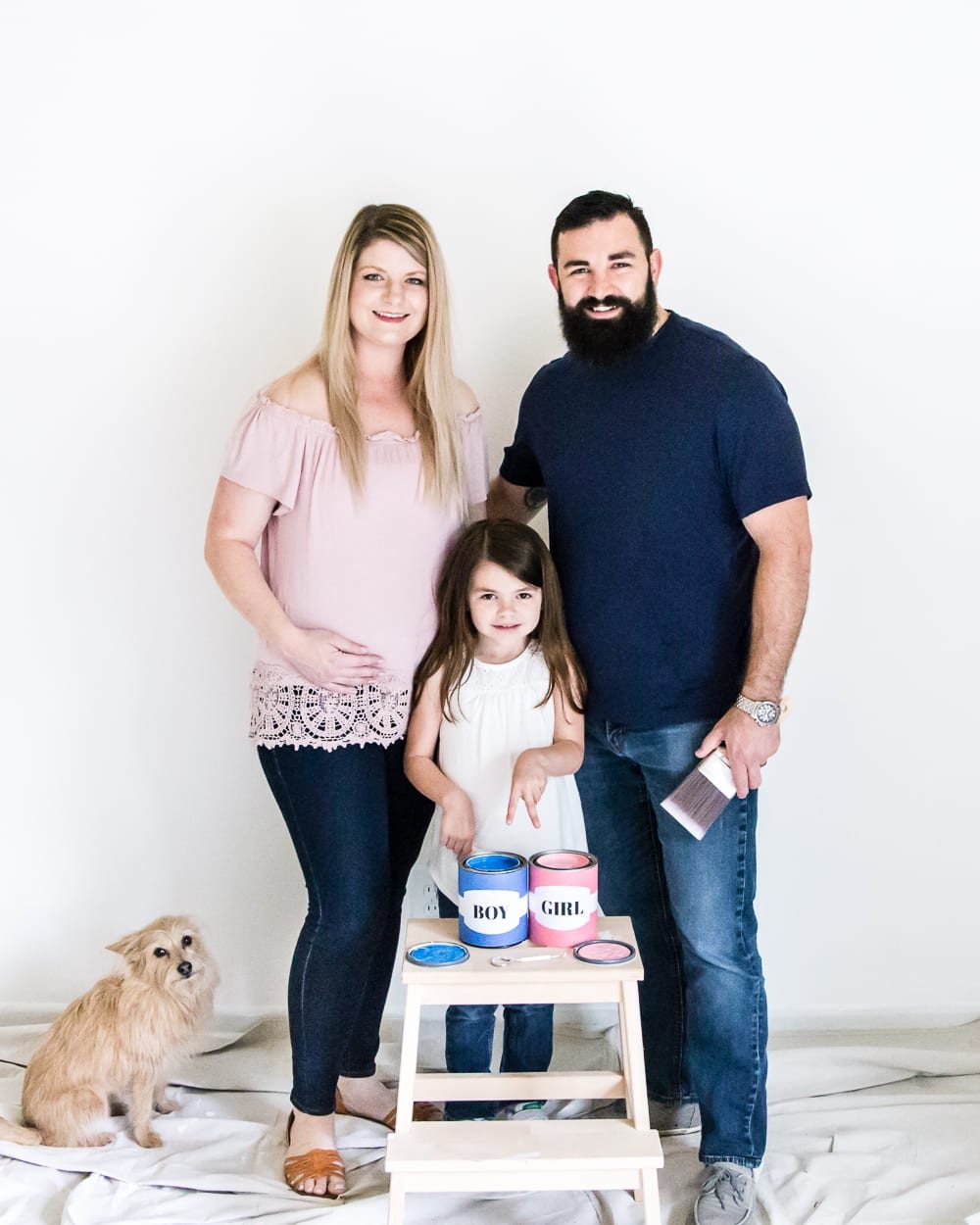 A gender reveal photo shoot using wall paint for the nursery. #genderreveal #heorshe #boyorgirl #nursery #genderphotoshoot #DIYgenderreveal