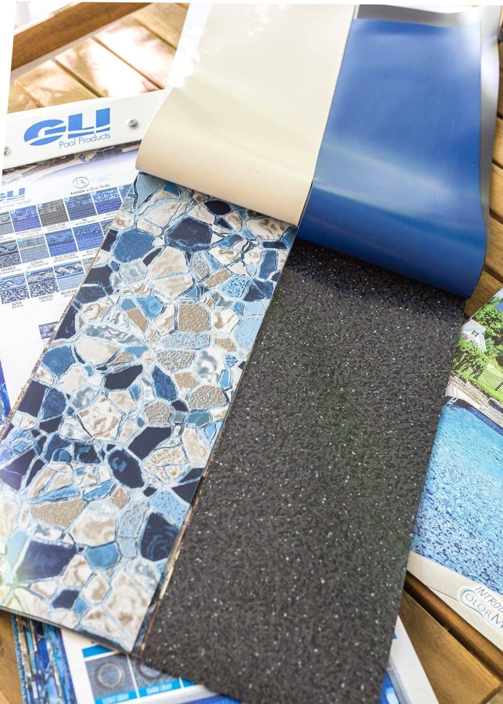 Backyard Before Tour and Pool Makeover Plans | unigumushane.com - GLI Pool Products Pearlstone and Black Galaxy Vinyl Liner