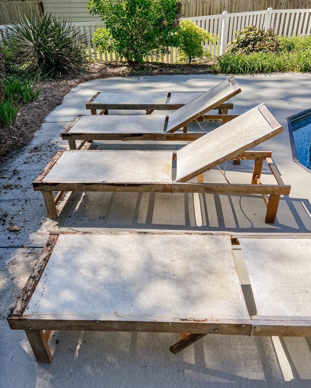 dirty sun lounger chairs before cleaning