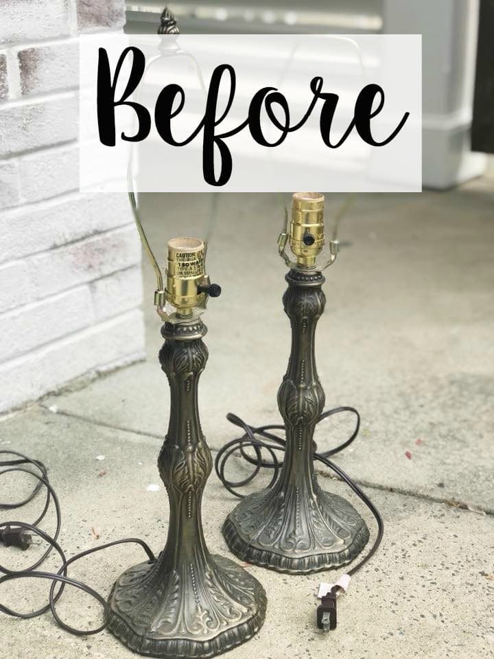 A thrifted table lamp gets a French Baroque designer inspired makeover using Annie Sloan Chalk Paint in Paris Grey, Pure White, clear wax, and dark wax. #thriftdecor #thrifted #thrifting #thriftmakeover #lamp #bedroom #girlbedroom #littlegirlbedroom #frenchdecor #femininedecor #designerknockoff #designerdecor