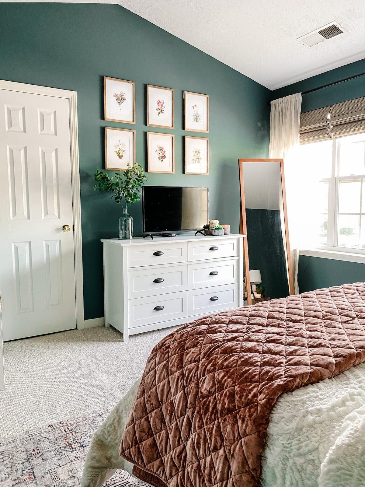teal and blush bedroom