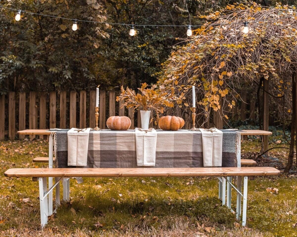 Outdoor beer garden table for Thanksgiving