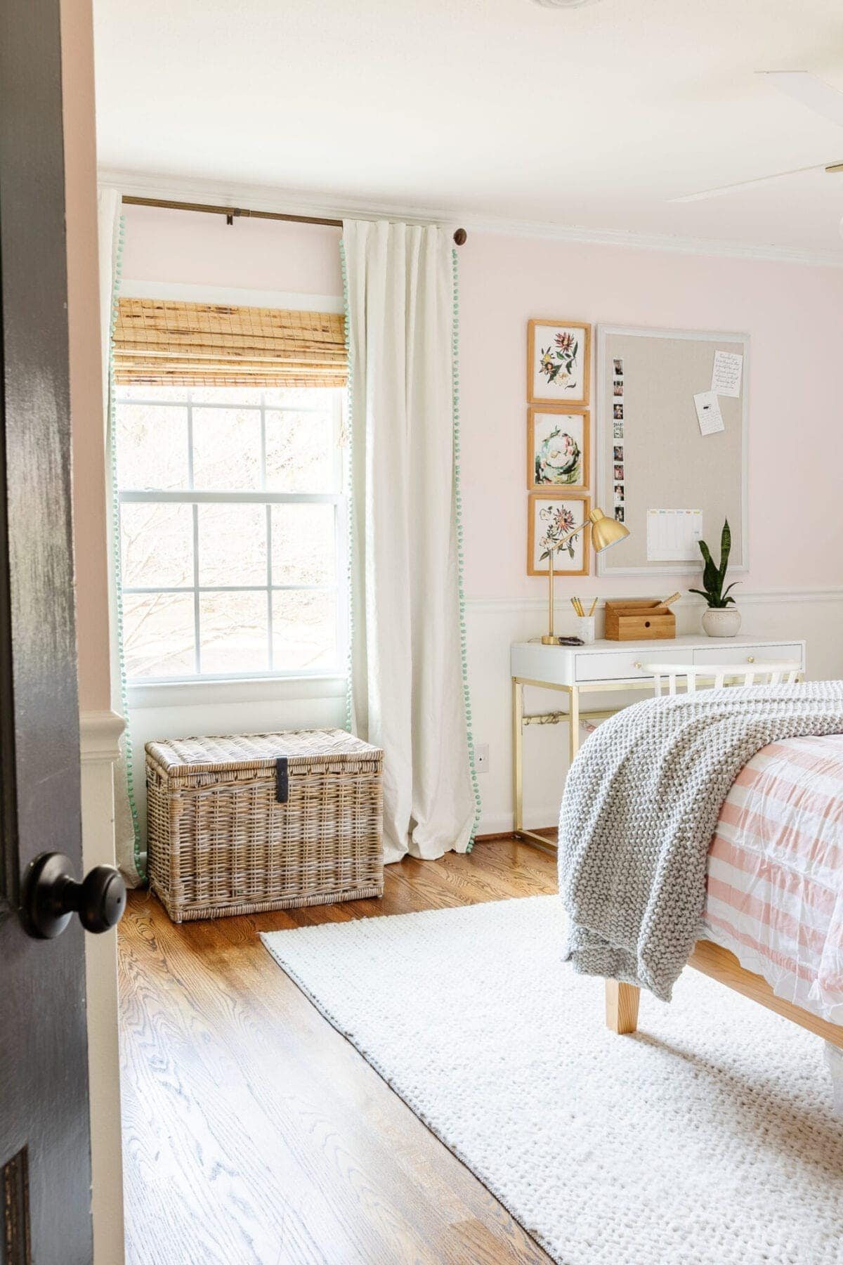 A little girl bedroom gets a big girl update using a few boho furniture swaps, DIY geology art, and glam accents.