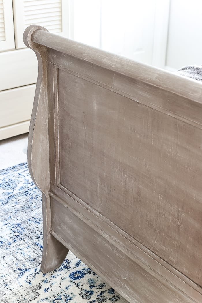 Painted Weathered Wood Bed Makeover | unigumushane.com - A thrifted bed gets a painted weathered wood Restoration Hardware look with no messy furniture stripping and in 3 quick steps.