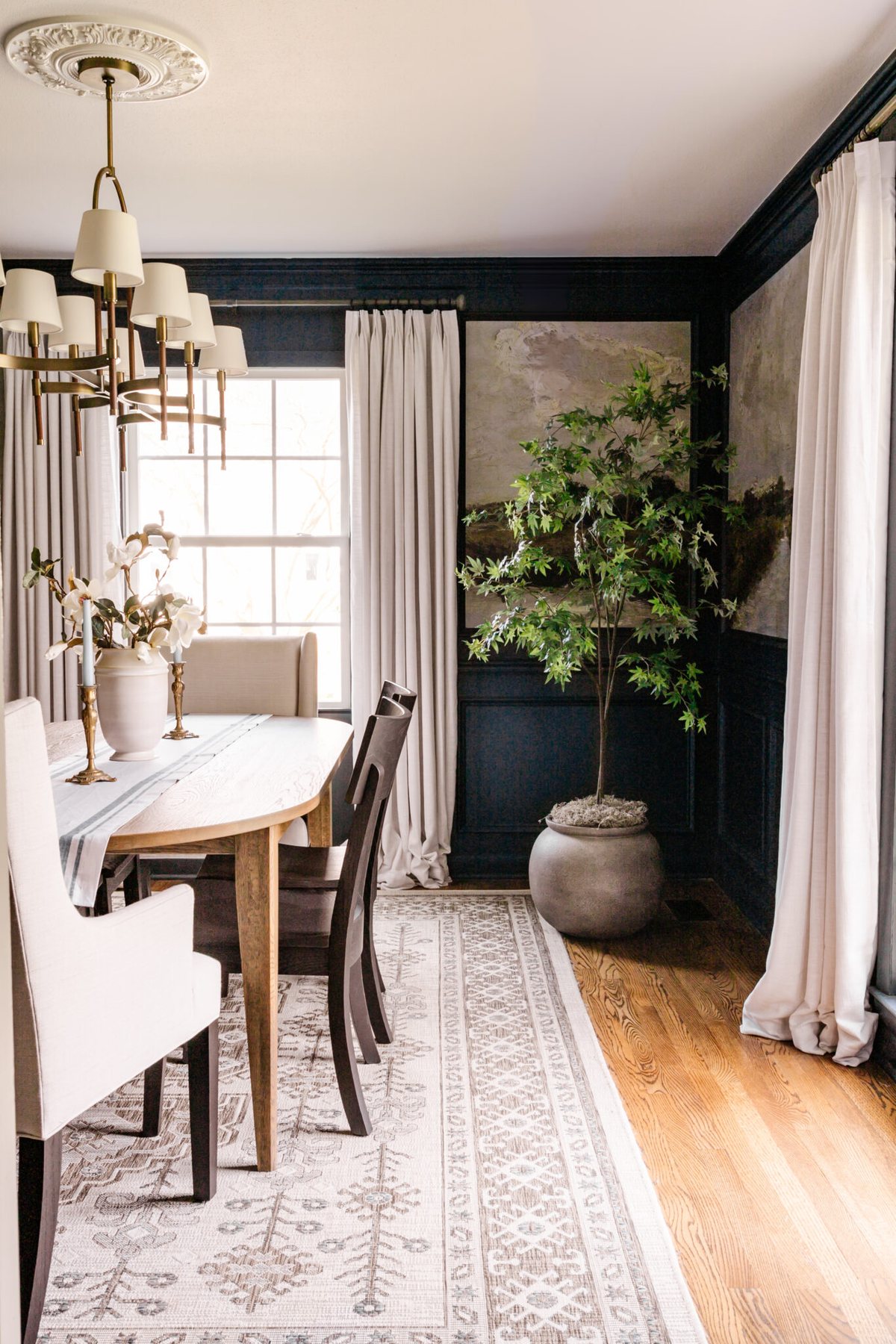 artificial indoor tree in a dining room