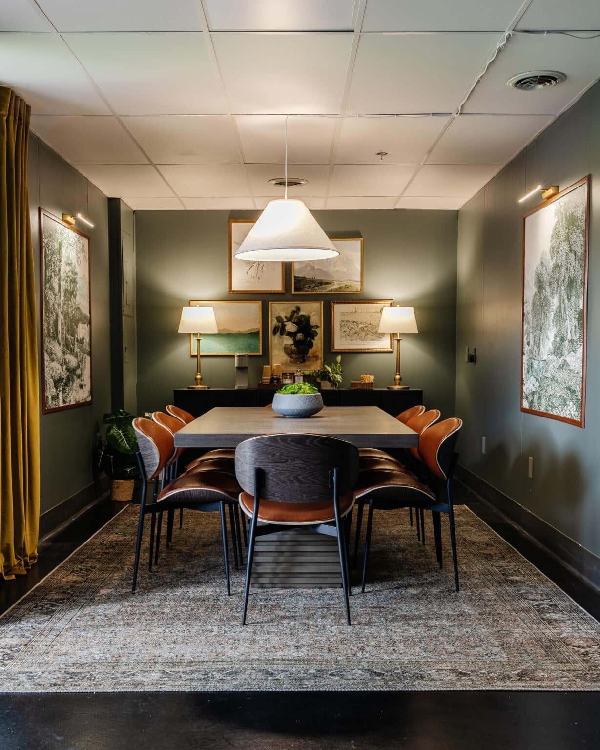 conference room lighting with cozy lamps instead of fluorescent bulbs