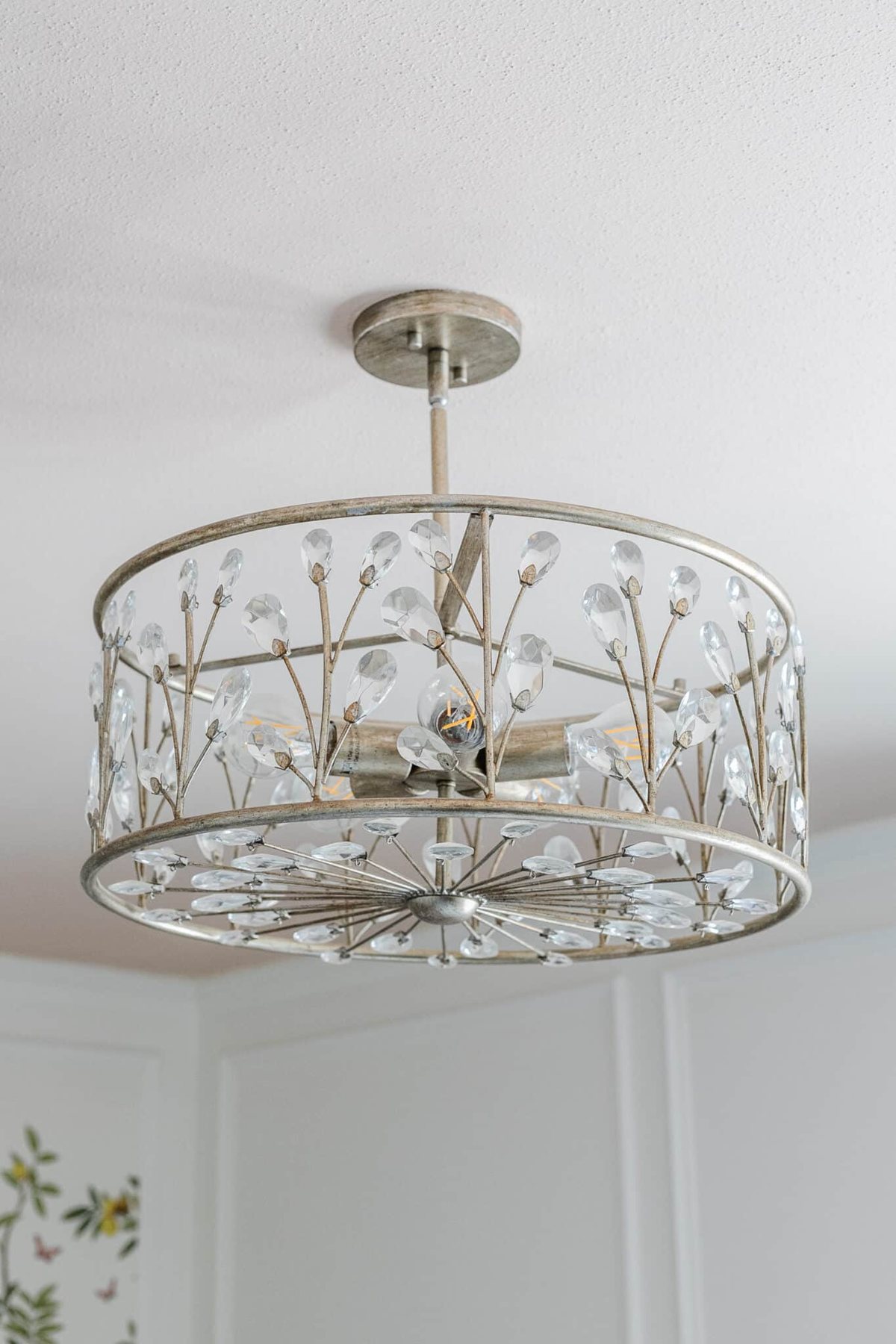 nursery ceiling light with floral crystal pattern drum