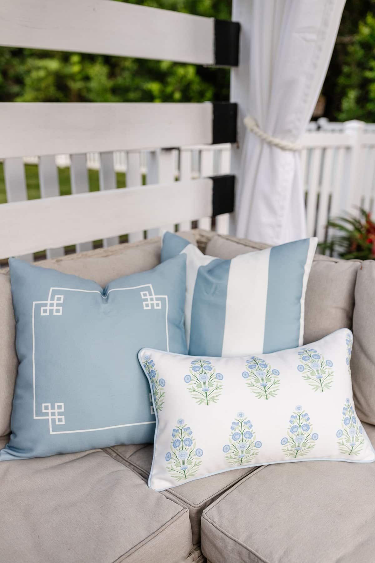 blue grandmillennial outdoor pillows from amazon