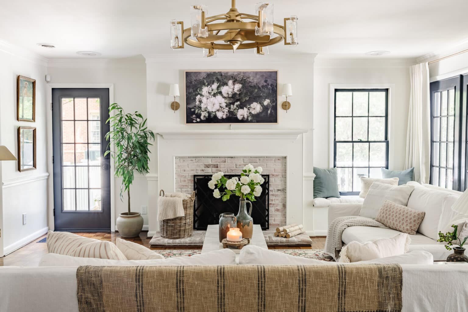 living room after with painted black french doors