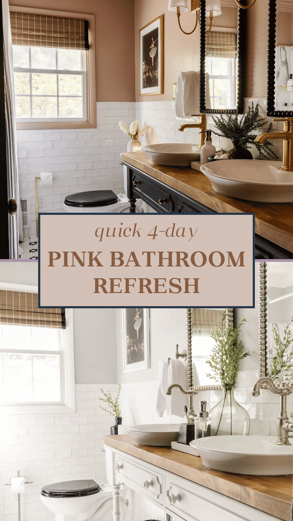 black and pink bathroom makeover before and after