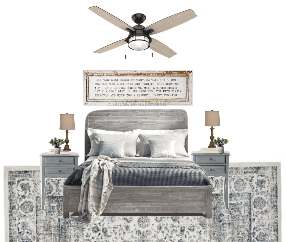 Blue Cottage Style Guest Bedroom Makeover | unigumushane.com - A dark and dated guest bedroom gets a cottage style makeover with serene shades of blue using Craigslist furniture and budget-friendly finds.