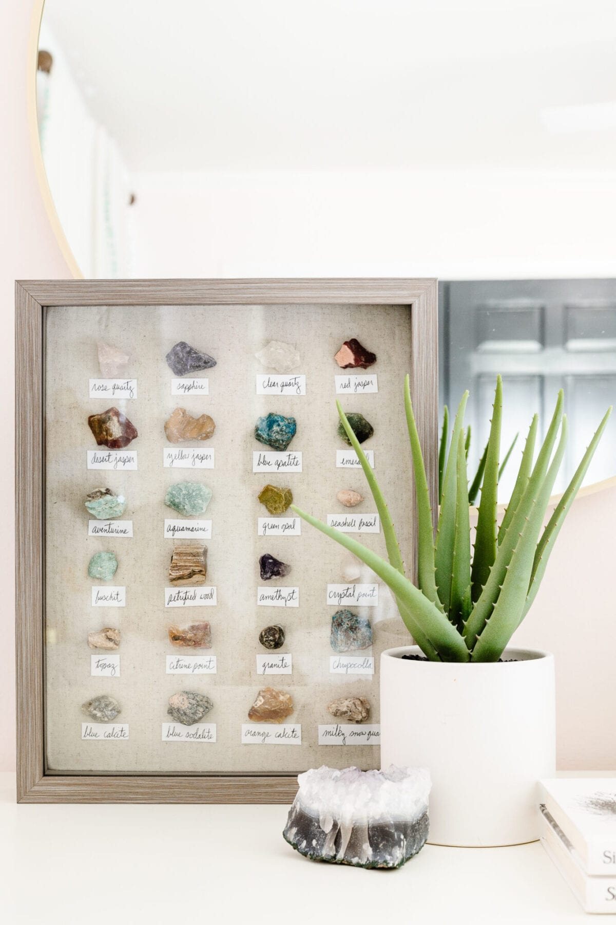 A little girl bedroom gets a big girl update using a few boho furniture swaps, DIY geology art, and glam accents.