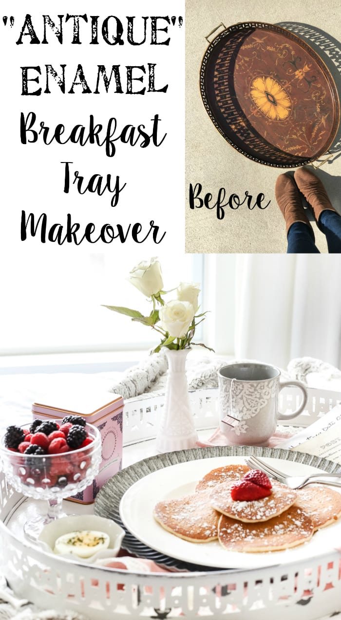 Enamel Breakfast Tray Makeover + Valentine's Date Q&A Postcard Printable | unigumushane.com - A quick and easy antique style enamel breakfast tray makeover plus a Valentine's Date Q&A postcard free printable for a fun, no-fuss breakfast date in bed.