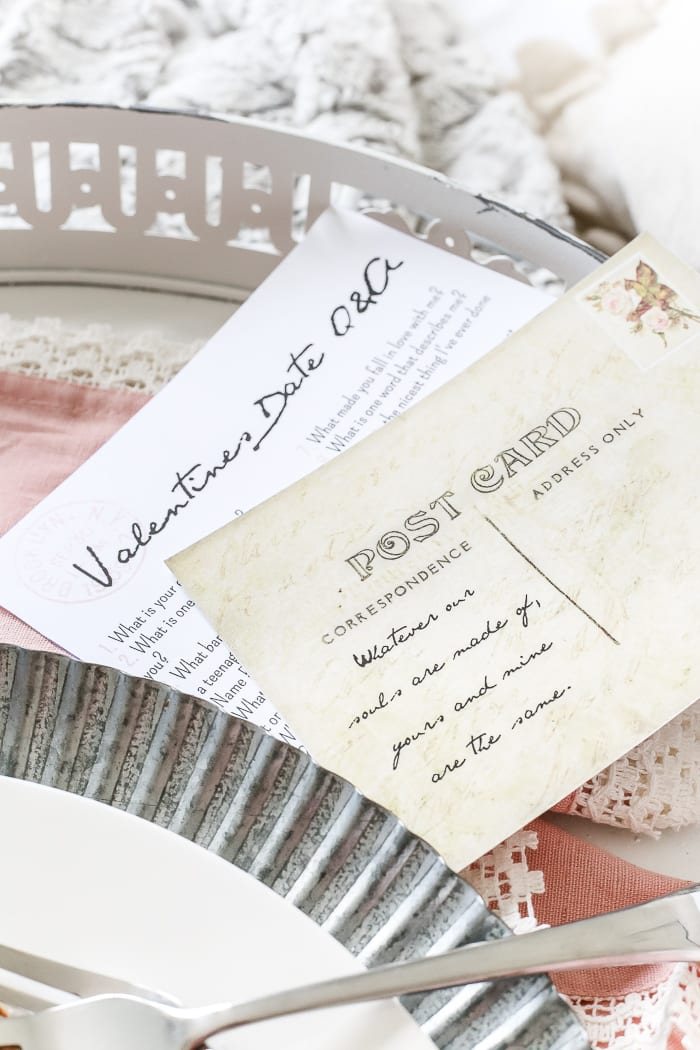 Enamel Breakfast Tray Makeover + Valentine's Date Q&A Postcard Printable | unigumushane.com - A quick and easy antique style enamel breakfast tray makeover plus a Valentine's Date Q&A postcard free printable for a fun, no-fuss breakfast date in bed.