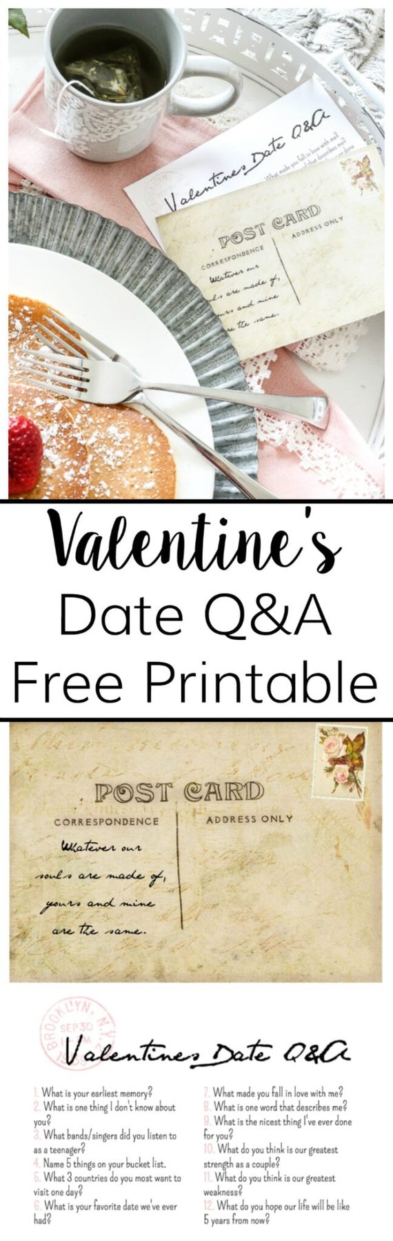 Enamel Breakfast Tray Makeover + Valentine's Date Q&A Postcard Printable | unigumushane.com - A quick and easy antique style enamel breakfast tray makeover plus a Valentine's Date Q&A postcard free printable for a fun, no-fuss breakfast date in bed.