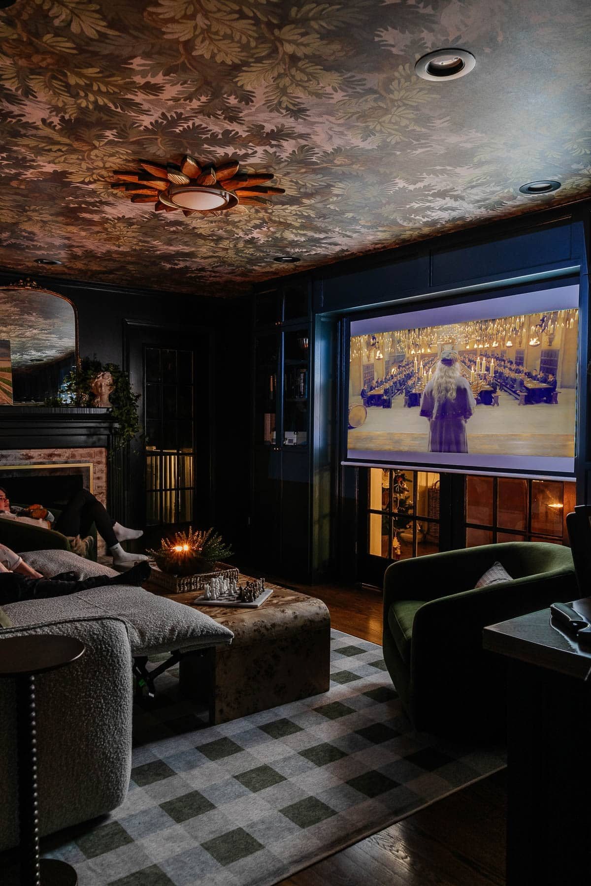 Harry Potter movie on home theater room screen