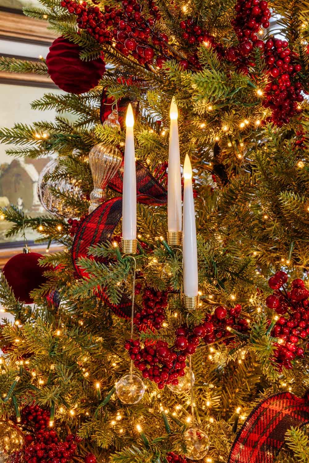battery operated tree candles with crystal balls