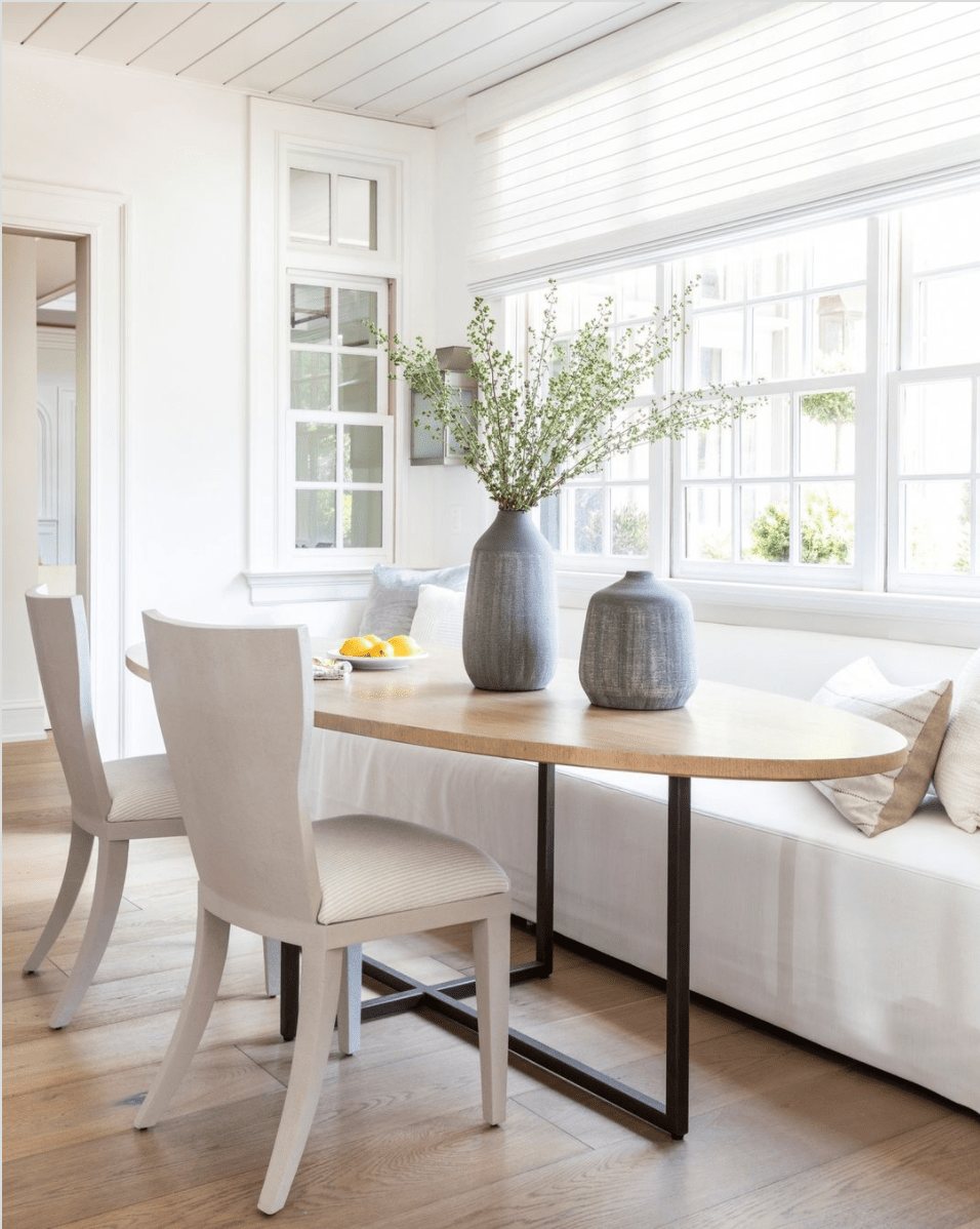Slipcovered Bench in a Dining Space