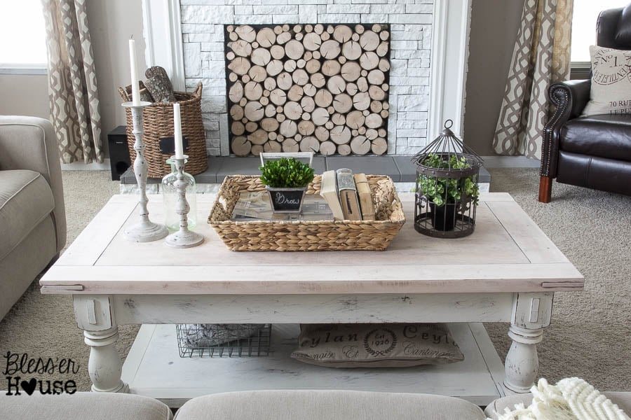 Chippy White Lime Finished Coffee Table | Unigumushane - Love the lime waxed natural top!