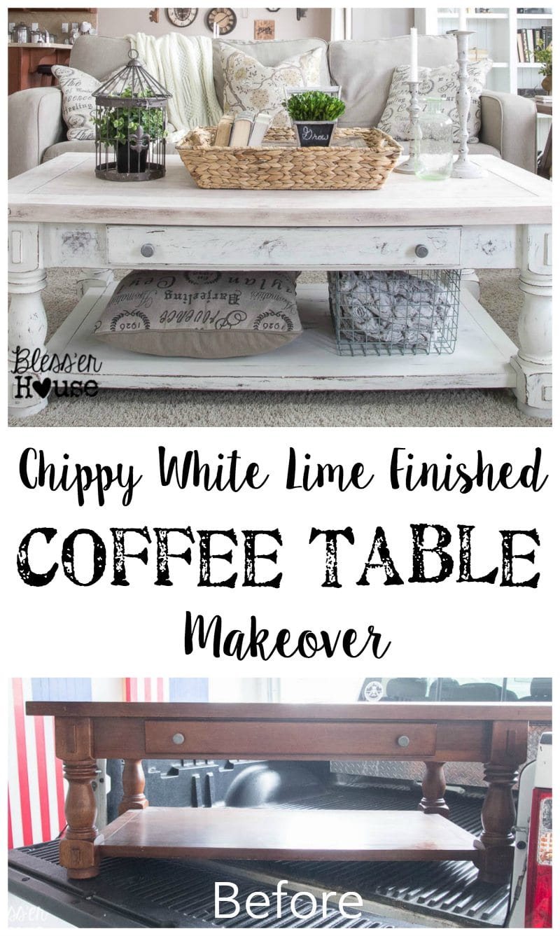 Chippy White Lime Finished Coffee Table | Unigumushane - Love the lime waxed natural top!