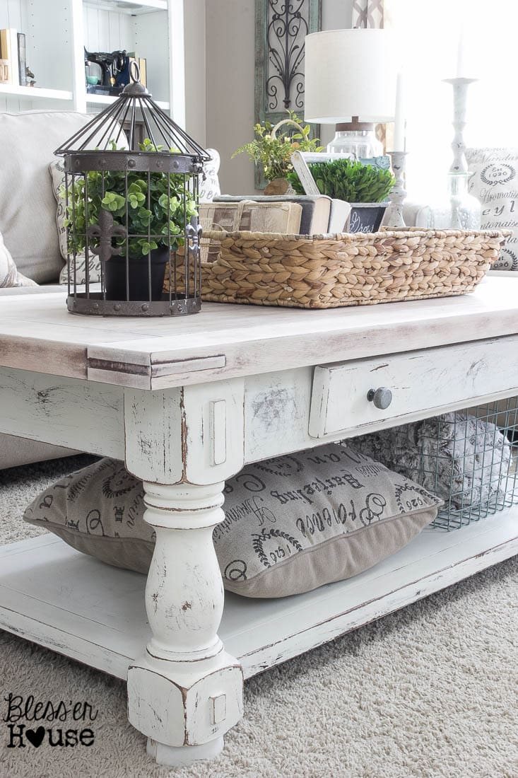 Chippy White Lime Finished Coffee Table | Unigumushane - Love the lime waxed natural top!