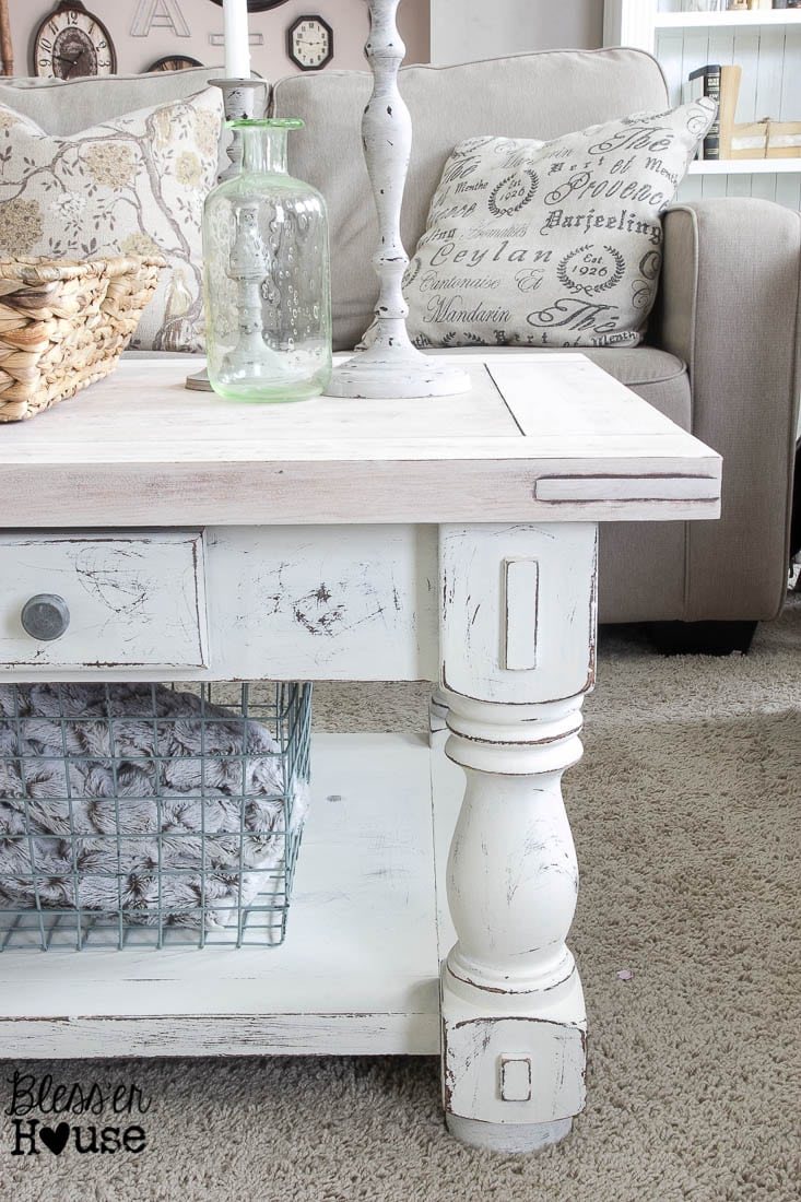 Chippy White Lime Finished Coffee Table | Unigumushane - Love the lime waxed natural top!