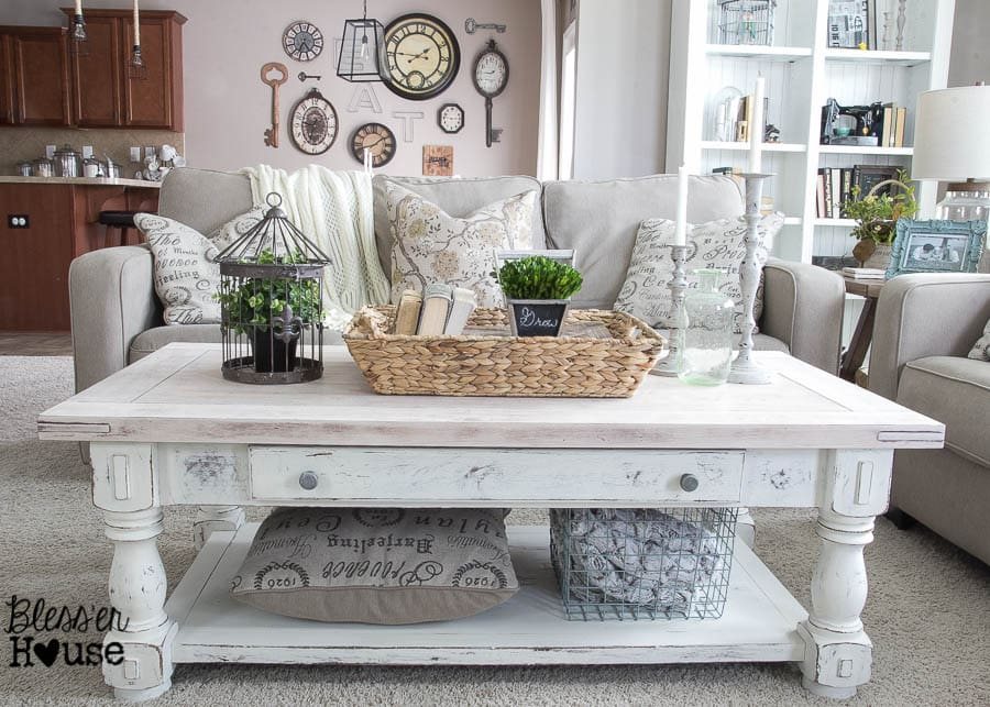 Chippy White Lime Finished Coffee Table | Unigumushane - Love the lime waxed natural top!