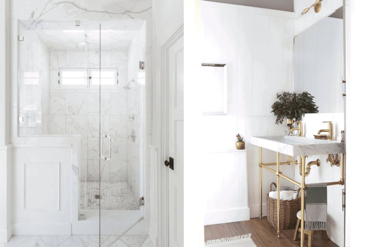 large shower vs double sink in a bathroom