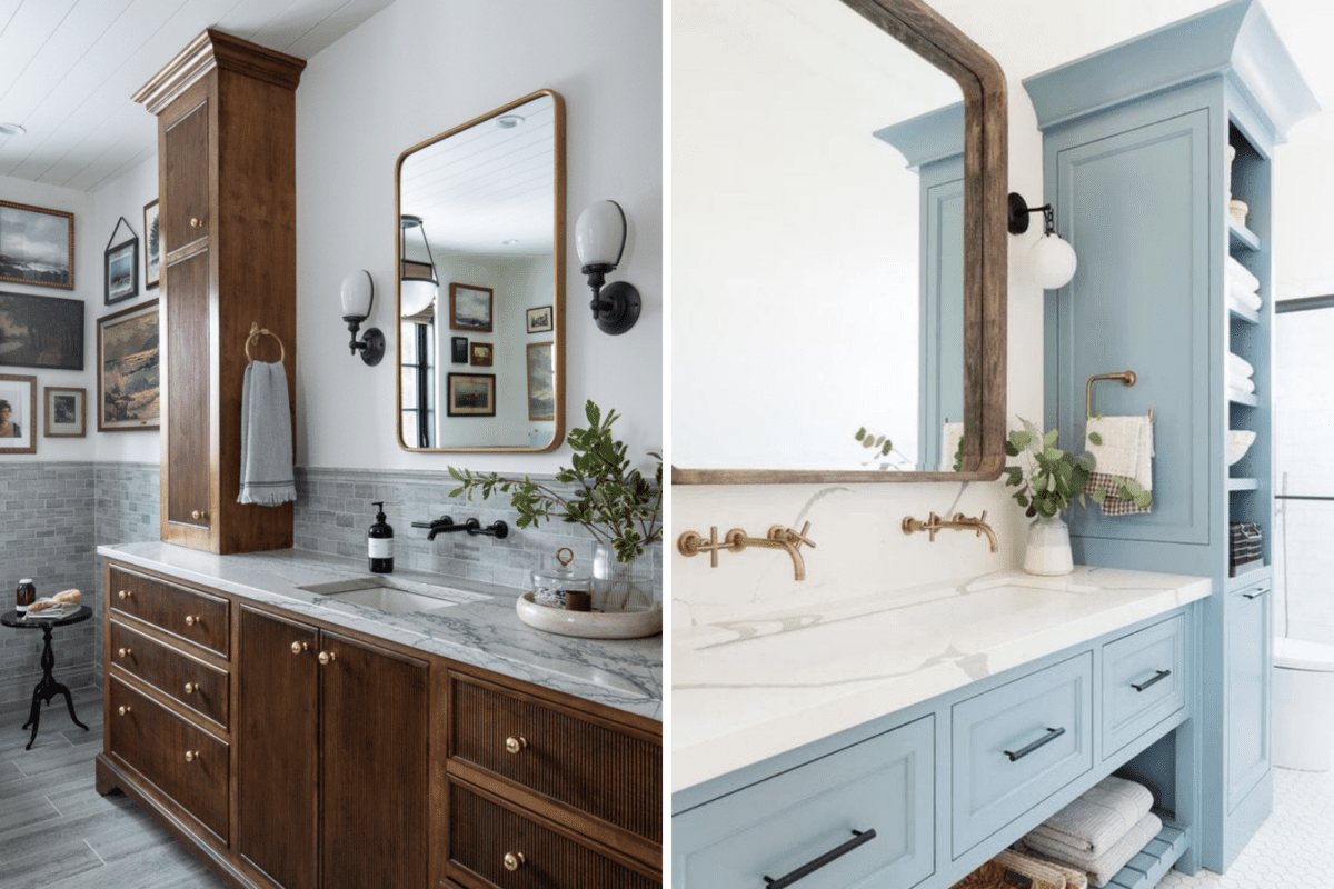 wood vanity vs painted vanity in a bathroom