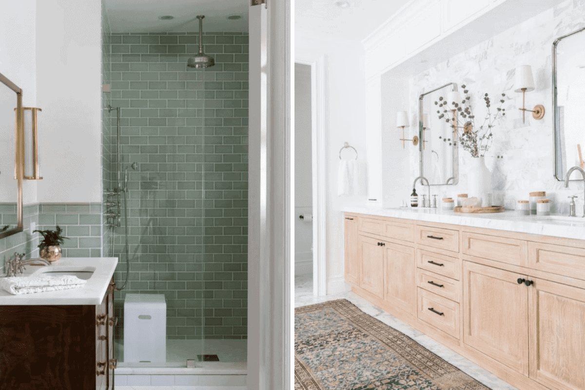 colorful tiles vs neutral tiles in a bathroom