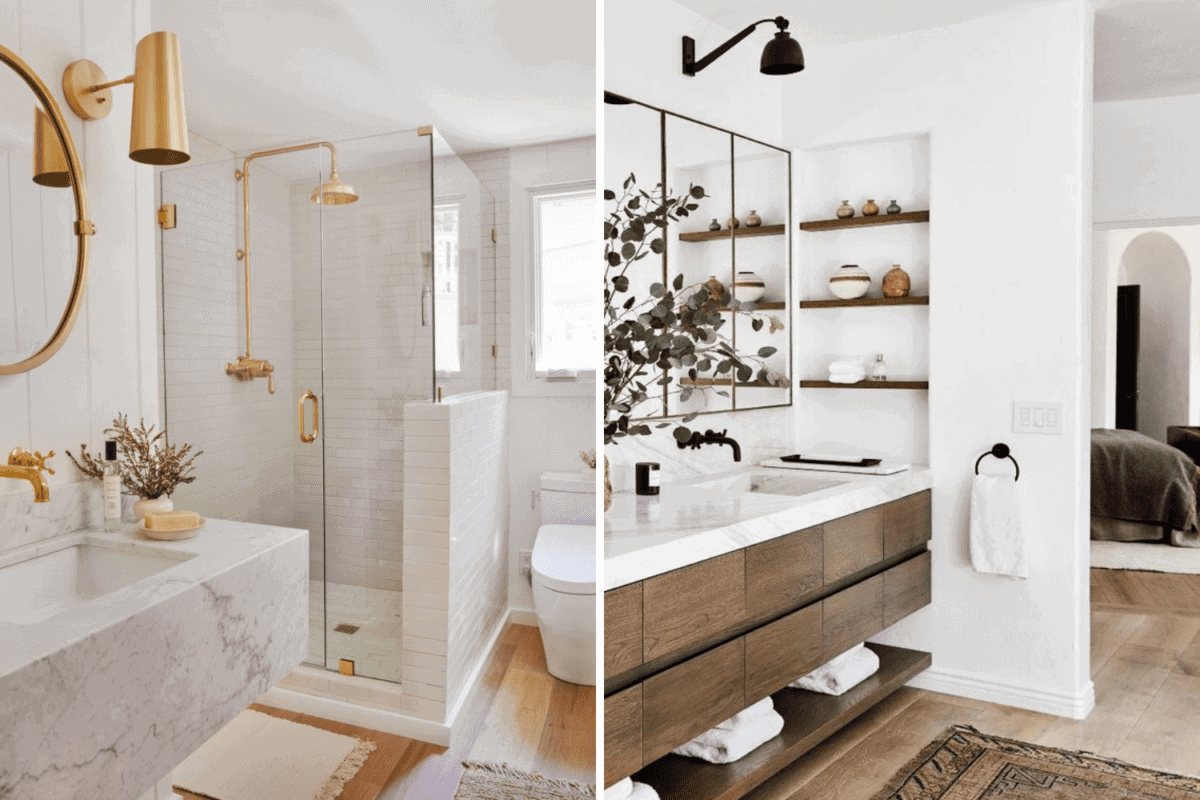 brass fixtures vs black fixtures in a bathroom