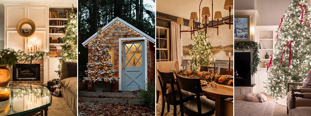 beautiful Christmas home lit up at night