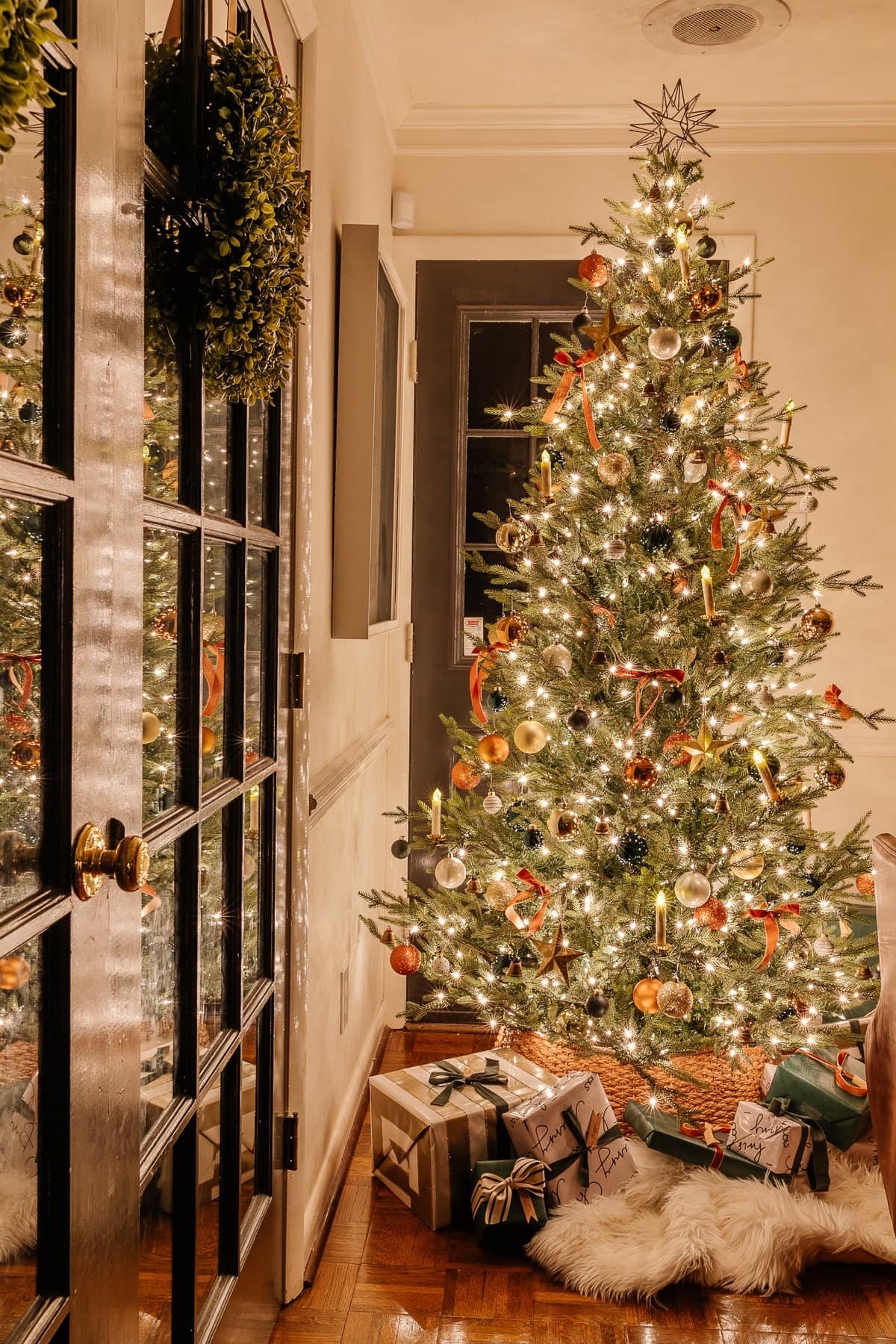 candlelight Christmas tree at night