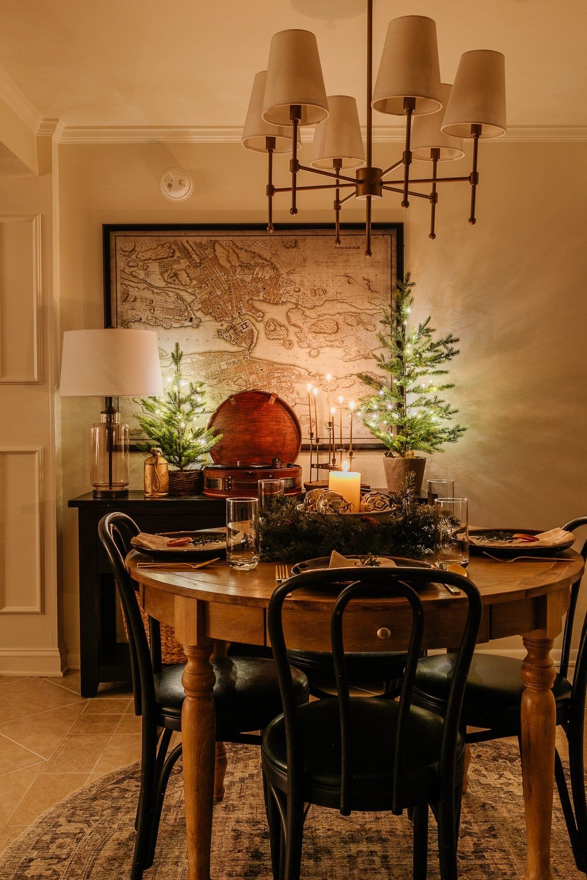 Christmas breakfast nook at night