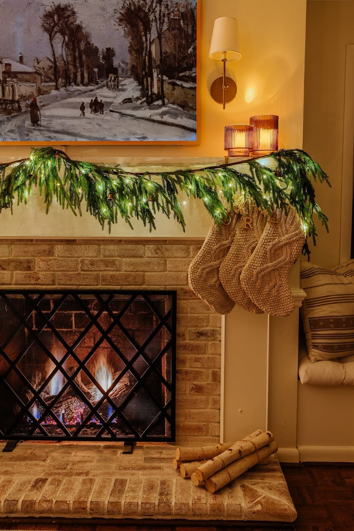 Christmas fireplace at night