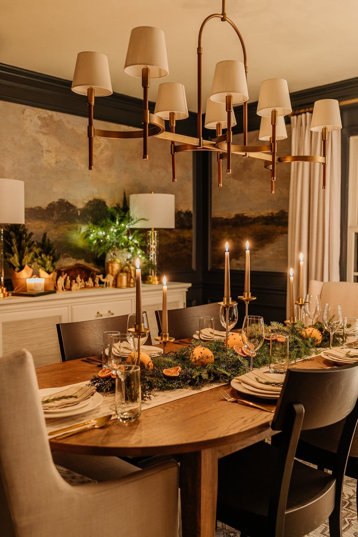 Christmas night table decor in dining room