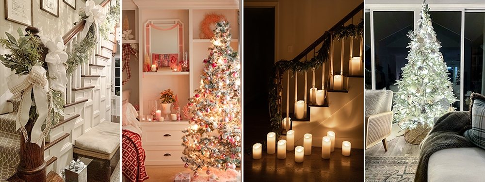 christmas lights and holiday decor at night