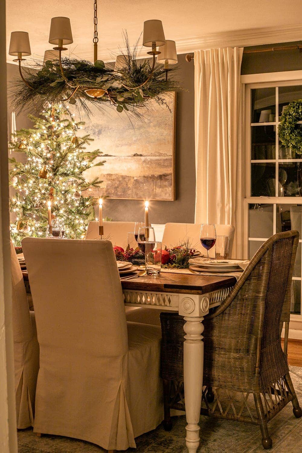 Christmas dining room at night