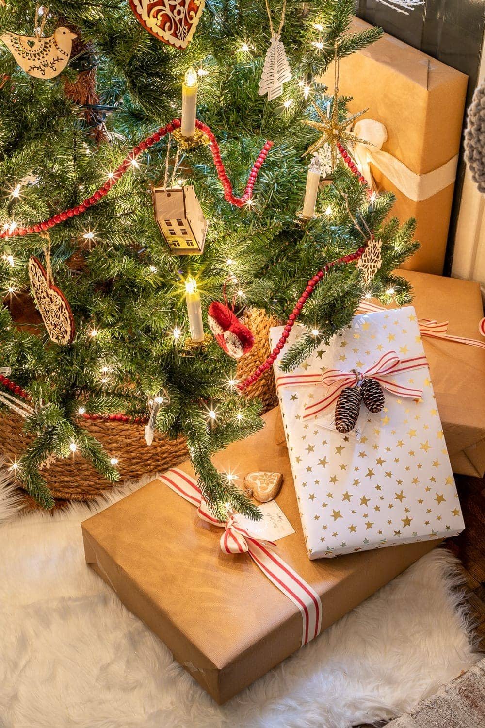 Christmas presents and tree at night