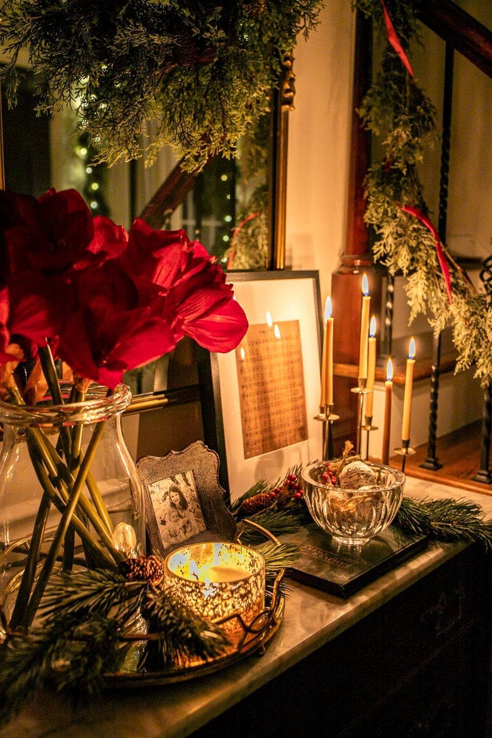 Christmas night vignette with candlelight