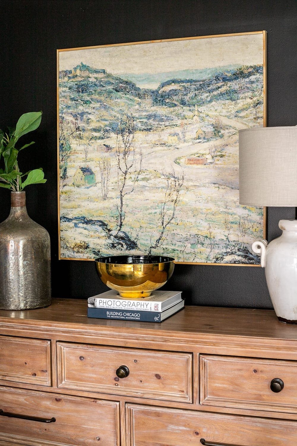 DIY winter landscape art that can be used as Christmas wall decor or year-round art