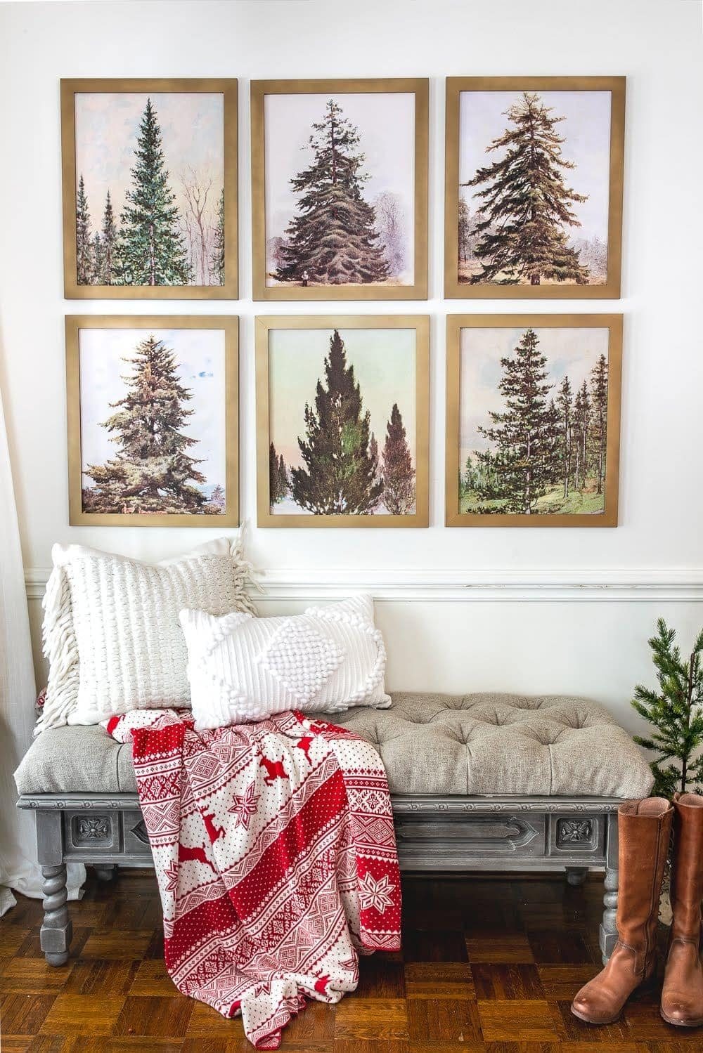 Vintage Christmas tree holiday art printable set in a gallery wall